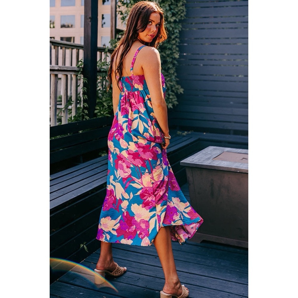 Blue Floral High Waist Dress - Picture 3 of 3